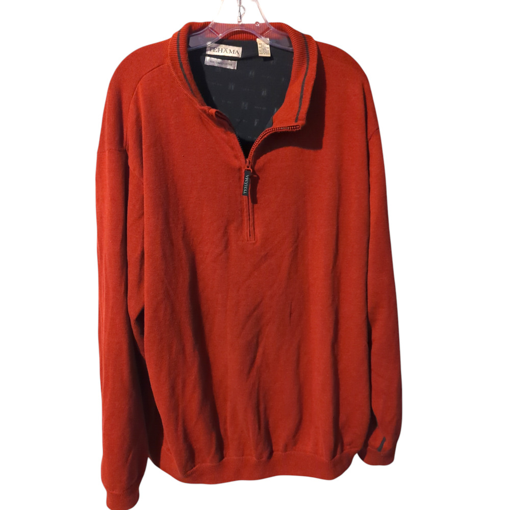TEHAMA Burgundy Golf 1/4 Zip Sweater Windbreaker Lined Wind Shirt Men's XXL